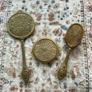 Antique Art Nouveau / Victorian Gold Filigree Vanity Set